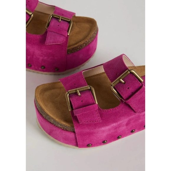 New Free People Rule Breaker Flatform Sandal Shoes Platform Suede Stud Fuchsia - Picture 16 of 17